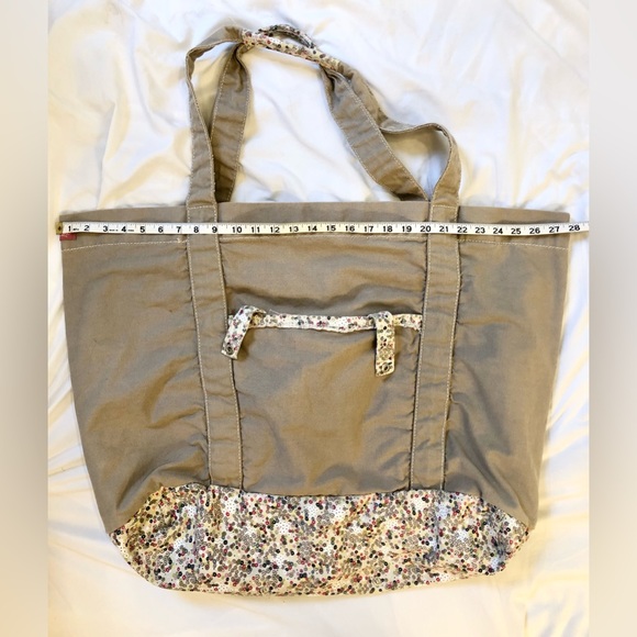 Thirty-one Large Tan Canvas Tote/ Beach Bag With Floral Lining - Picture 7 of 7